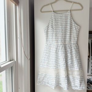 JOA | HALTER NECK LACE BEACH PREPPY DERBY BABY SHOWER WHITE BLUE MINI DRESS